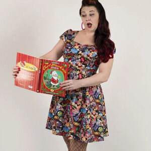 Vibrant Comic Print Midi Dress